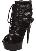 Black Lace Open Toe Platform Ankle Bootie 6in Heel Size AU 8