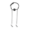 Ball Gag with Nipple Clamps - Black breathable