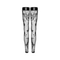 Tulle Stockings w Patterned Flock Embroidery & Power Wetlook Band