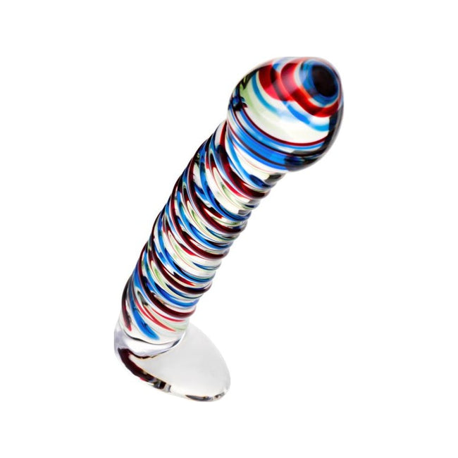 Sexus Glass Dildo Stripes w Base Blue/Red 16cm