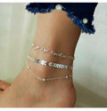 Anklet set Chevron and Crystals 3 pc silver