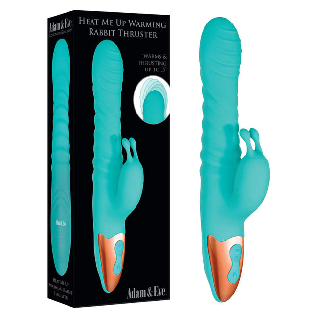 HEAT ME UP Warming Rabbit Thruster vibe - Teal 23.6 cm USB Rechargeable