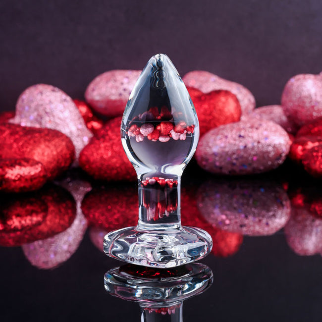 Adam & Eve Red Heart Glass Butt Plug - Small 7.4 cm with Red Heart Gem Base