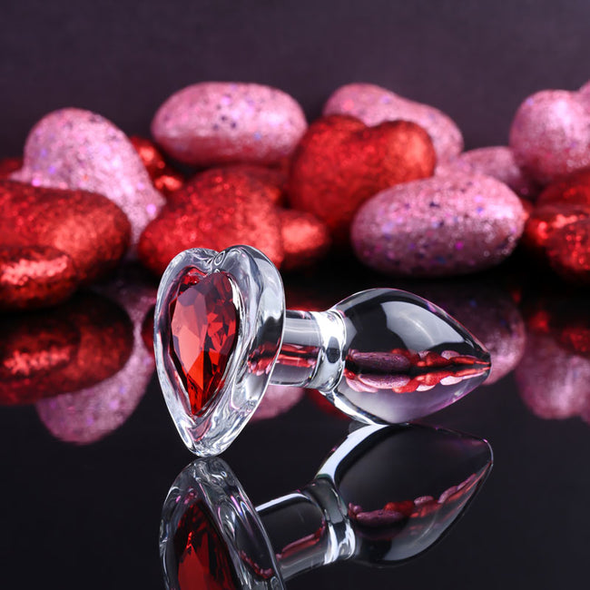 Adam & Eve Red Heart Glass Butt Plug - Small 7.4 cm with Red Heart Gem Base