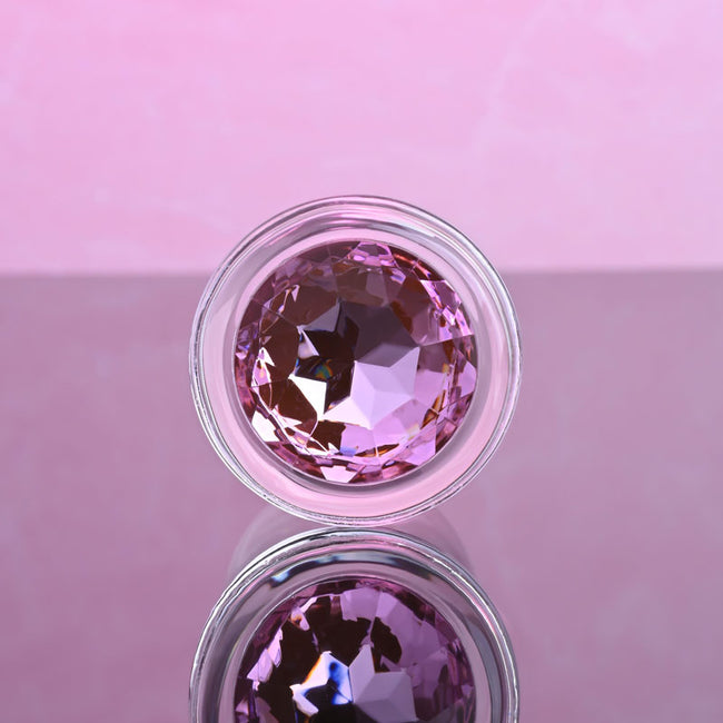 Adam & Eve Pink Gem Glass Butt Plug - Medium 8.7 cm with Pink Gem Base