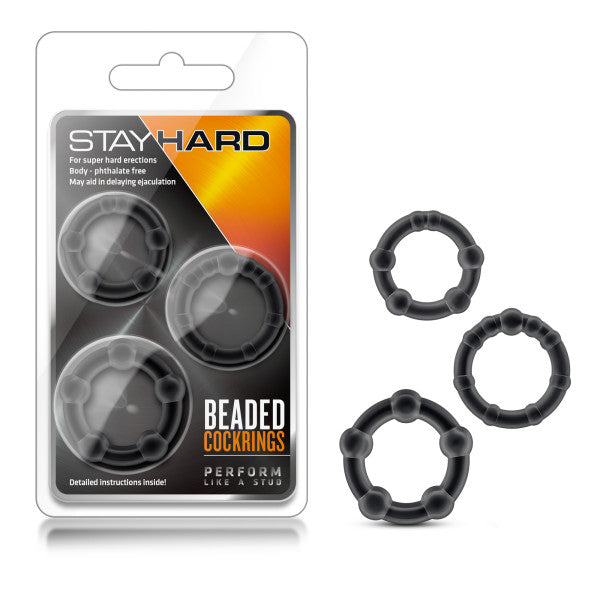 Stay Hard Beaded Cockrings - Set of 3 Sizes Grey