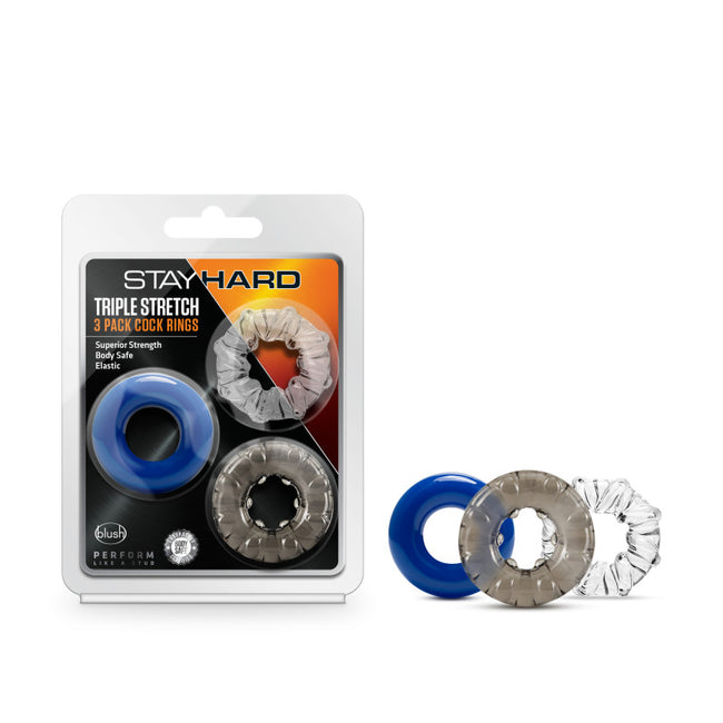 Stay Hard Triple Stretch Cock Rings - Set of 3 colours