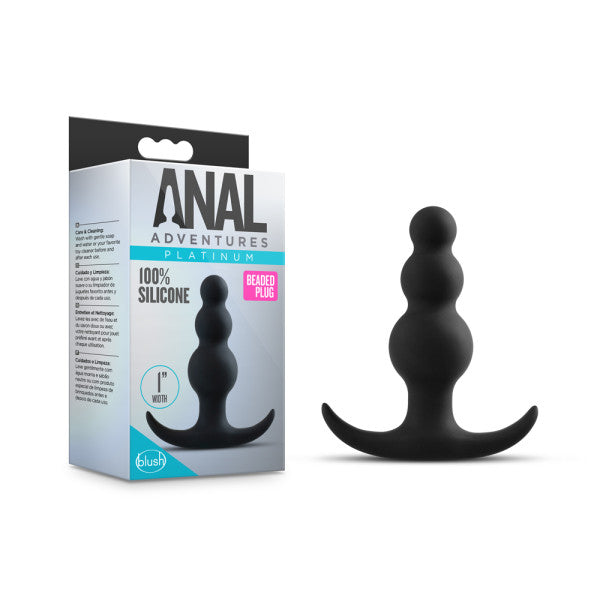 Anal Adventures Platinum Beaded Plug - Black 7.6 cm (3'') Silicone Butt Plug