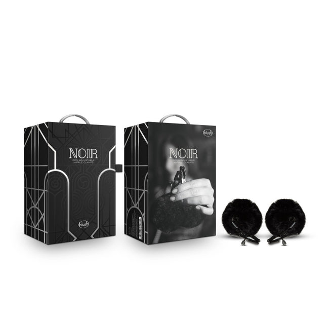 Noir Pom Adjustable Nipple Clamps - Black Furry Nipple Clamps