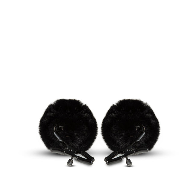 Noir Pom Adjustable Nipple Clamps - Black Furry Nipple Clamps