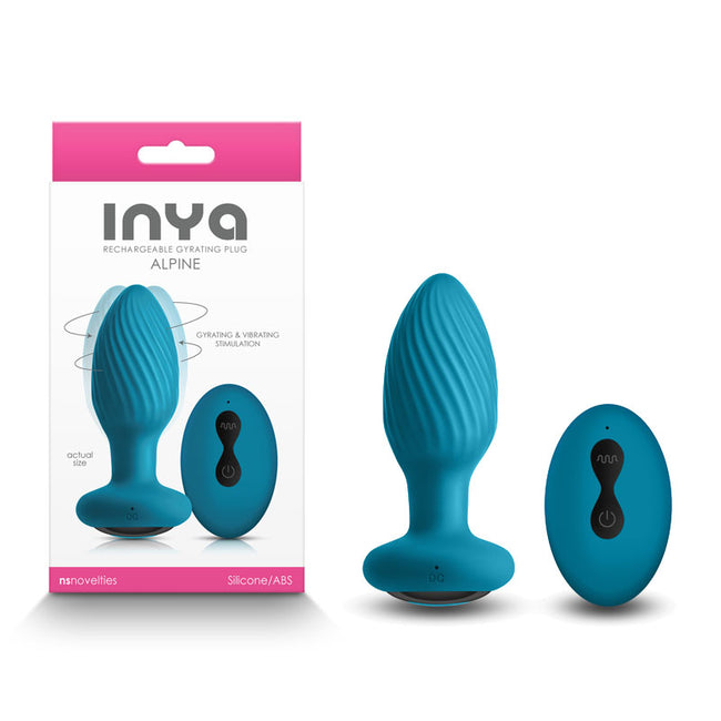 INYA Alpine 9.8 cm USB Rechargeable Vibrating Butt Plug with Remote TEAL