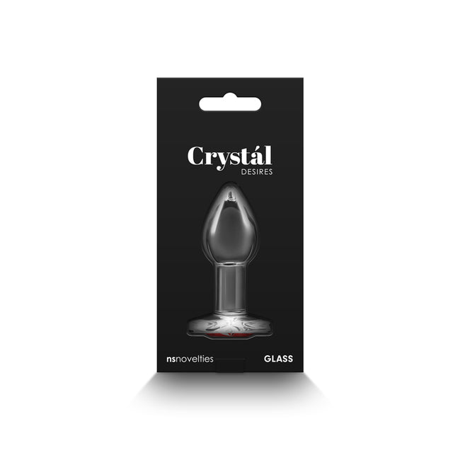 Crystal Desires Small Glass 7.3 cm Butt Plug with Red Heart Gem Base