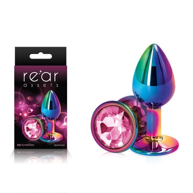 Rear Assets Multi  Small - Multi  Small Metal Butt Plug with Pink Gem Base