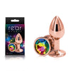 Rear Assets Rose Gold Small - Rose Gold Small Metal Butt Plug with Rainbow Gem Base