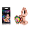 Rear Assets Rose Gold Heart Small - Rose Gold Small Metal Butt Plug with Rainbow Heart Gem Base