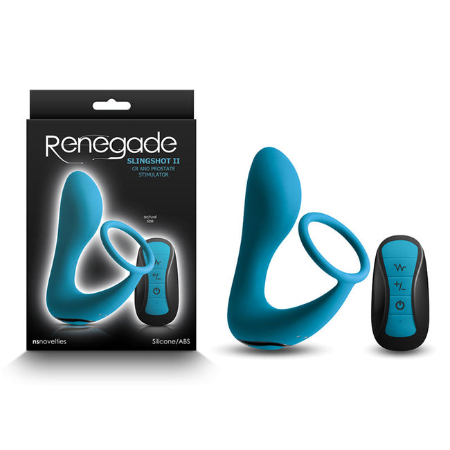 Renegade Slingshot II - Rechargeable Anal Plug with Cock Ring & wireless Remote - Teal