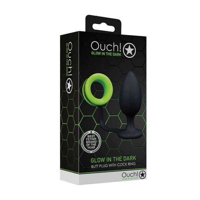 OUCH! Glow In The Dark Butt Plug with Cock Ring -  9.8 cm