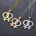 Necklace LGBT Pride twin Venus symbol in Gold, Silver or Rose.