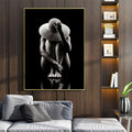 Sensual sitting female shadow photography reprinted on canvas.