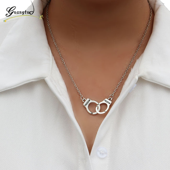 Necklace handcuffs pendant, silver plated
