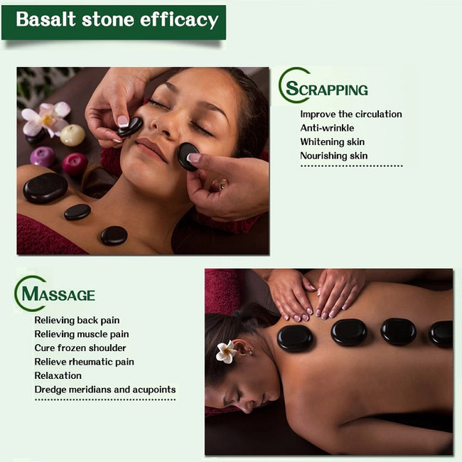 Natural Basalt Hot Massage Stone Set - 20 pcs with heating bag